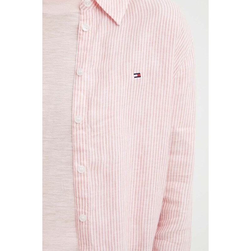 Lanena srajca Tommy Hilfiger roza barva, WW0WW42036