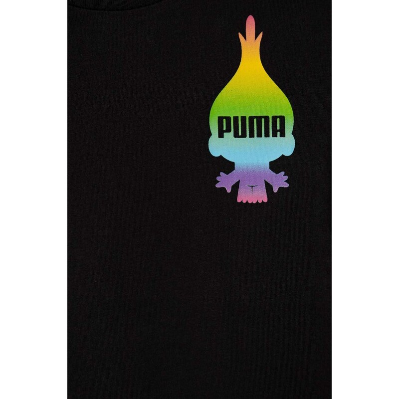 Otroška bombažna kratka majica Puma PUMA X TROLLS Tee črna barva