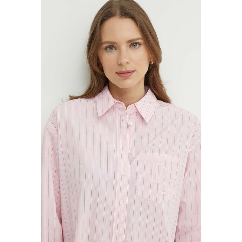 Bombažna srajca Lauren Ralph Lauren ženska, roza barva, 200932627