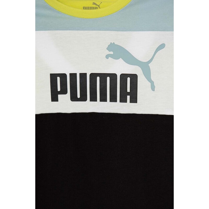Otroška bombažna kratka majica Puma ESS BLOCK B zelena barva