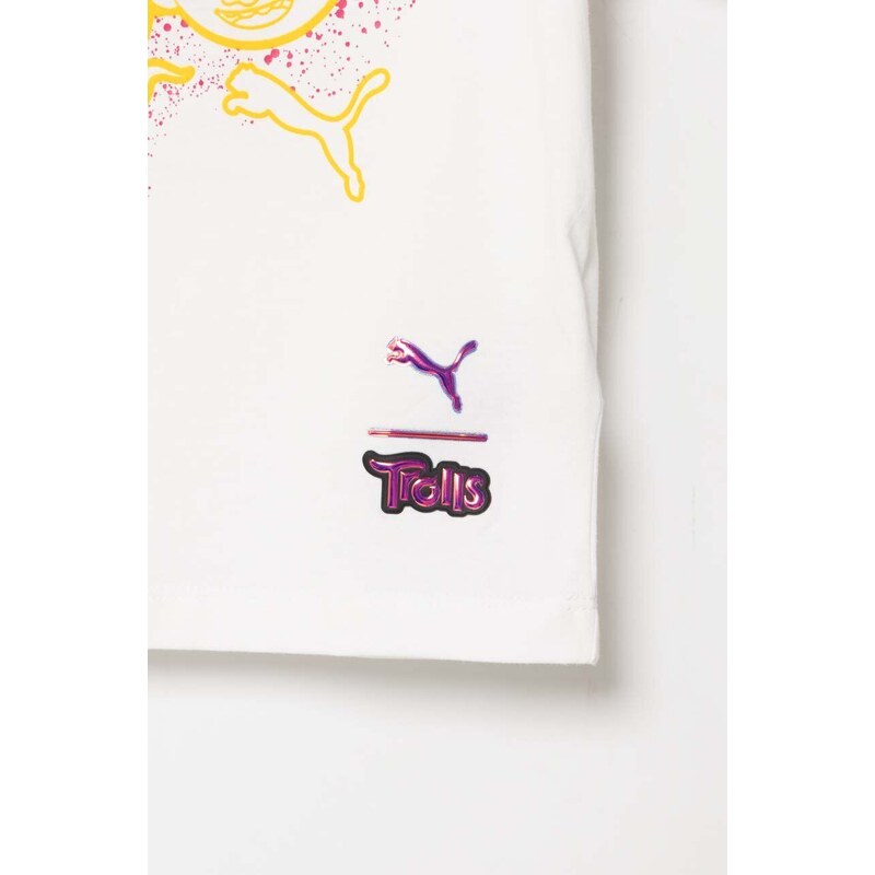 Otroška bombažna kratka majica Puma PUMA X TROLLS Graphic Tee bela barva