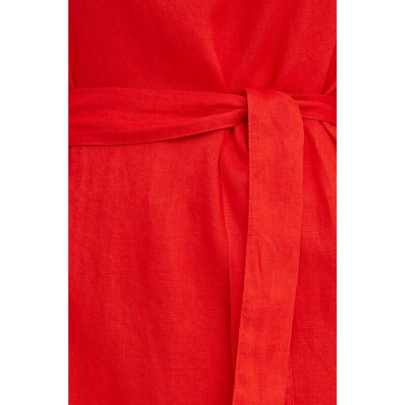 Lanena obleka United Colors of Benetton rdeča barva