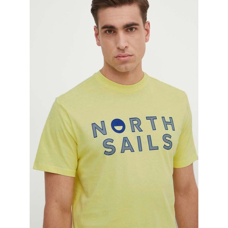 Bombažna kratka majica North Sails moška, rumena barva, 692973