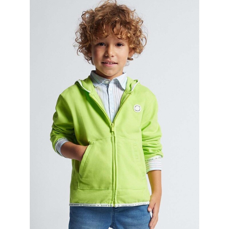 Otroški pulover Mayoral zelena barva, s kapuco