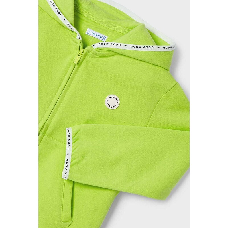 Otroški pulover Mayoral zelena barva, s kapuco