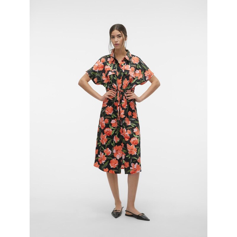 VERO MODA Dolga srajca 'VMLILLIAN' temno zelena / rosé / melona / črna