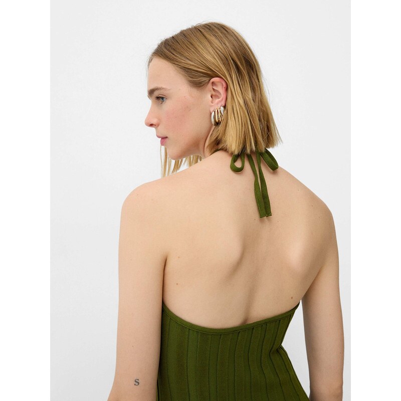 Bershka Pletena obleka temno zelena