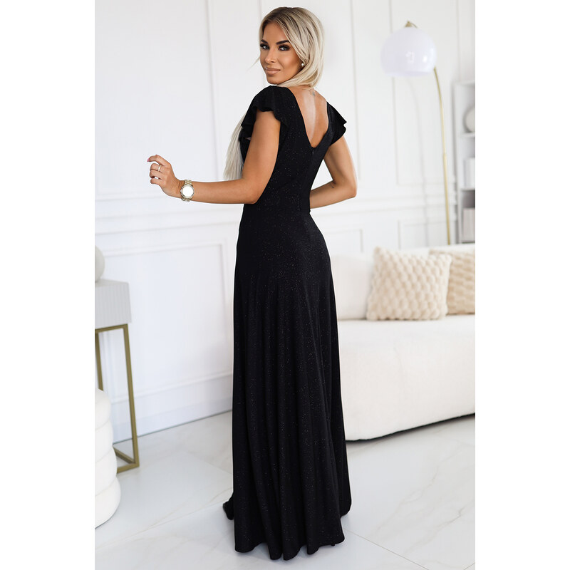NUMOCO 411-12 CRYSTAL Shiny Long Dress Neckline - BLACK