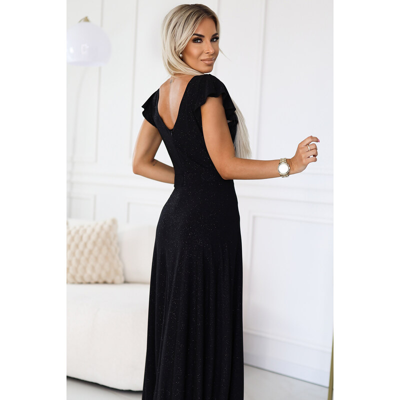 NUMOCO 411-12 CRYSTAL Shiny Long Dress Neckline - BLACK