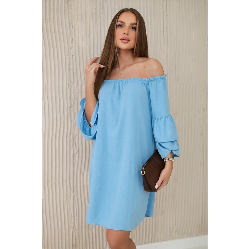 Kesi Włoski Spanish dress with pleats on the sleeve blue