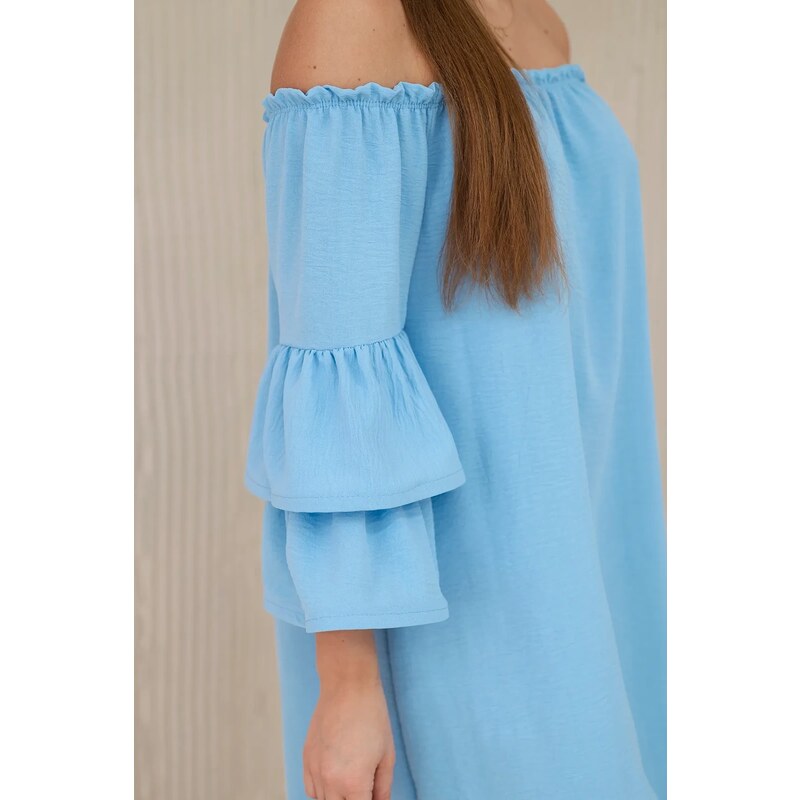Kesi Włoski Spanish dress with pleats on the sleeve blue