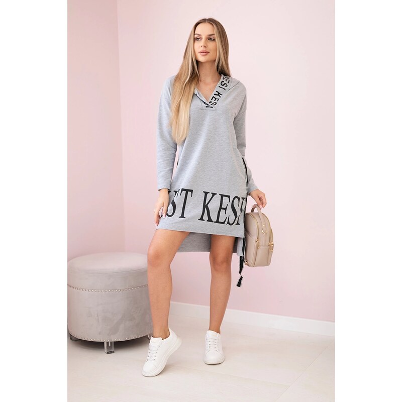 Kesi Dress with a hood and a gray print