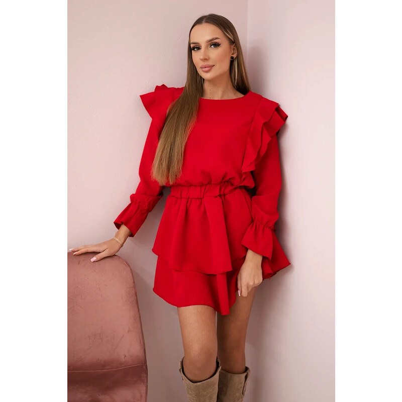 Kesi Red dress with vertical ruffles