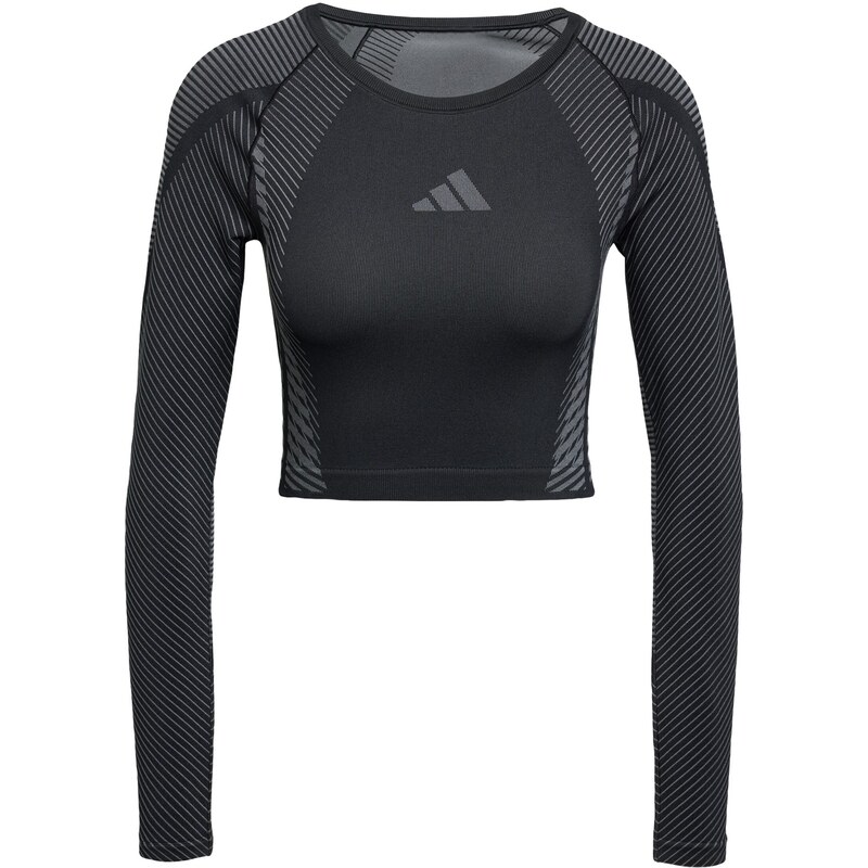 ADIDAS PERFORMANCE Funkcionalna majica 'Seamless Knitted Long Sleeve' siva / črna
