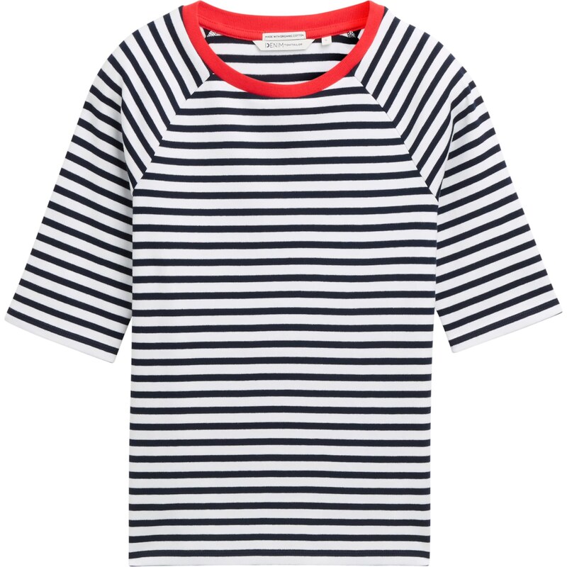 TOM TAILOR DENIM Majica rdeča / črna / bela