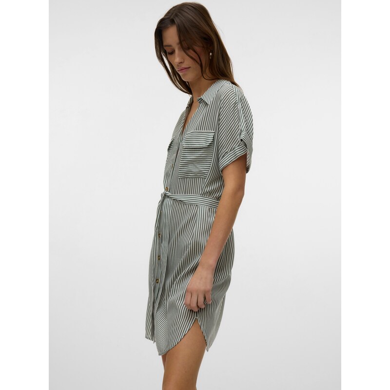 VERO MODA Dolga srajca 'VMBumpy' temno zelena / bela