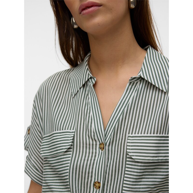 VERO MODA Dolga srajca 'VMBumpy' temno zelena / bela