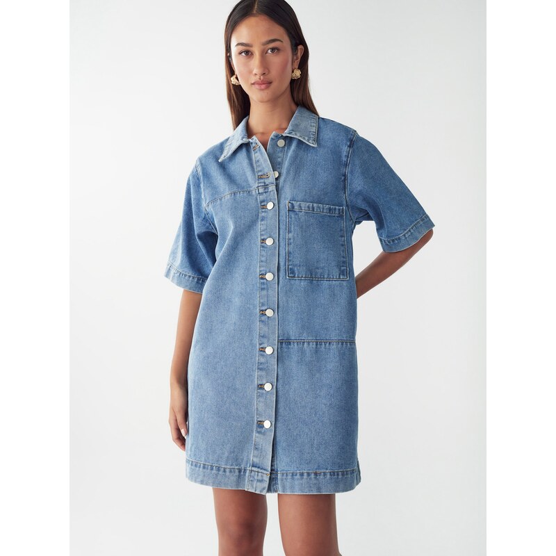 St MRLO Dolga srajca 'DENIM SHIRT DRESS' modra