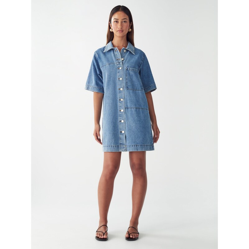 St MRLO Dolga srajca 'DENIM SHIRT DRESS' modra