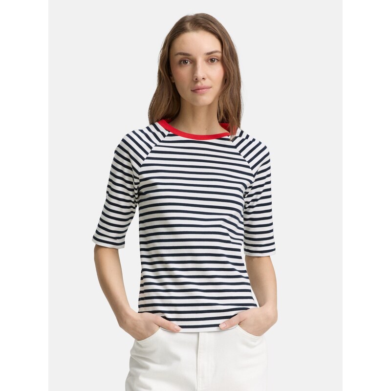 TOM TAILOR DENIM Majica rdeča / črna / bela