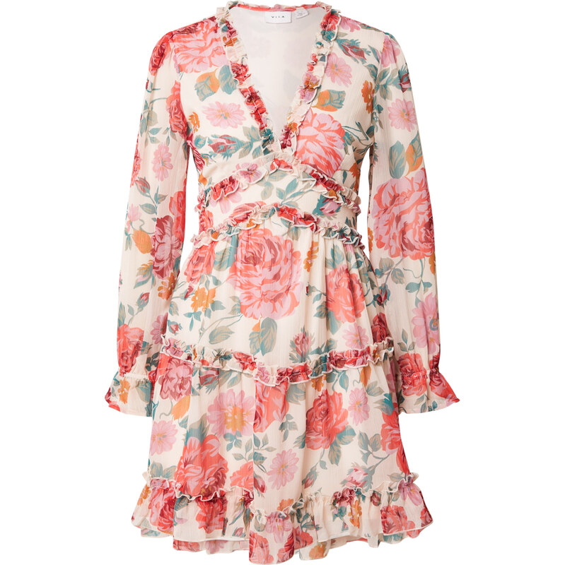 VILA Obleka 'VIEmsa' jelka / mandarina / svetlo rdeča / bela