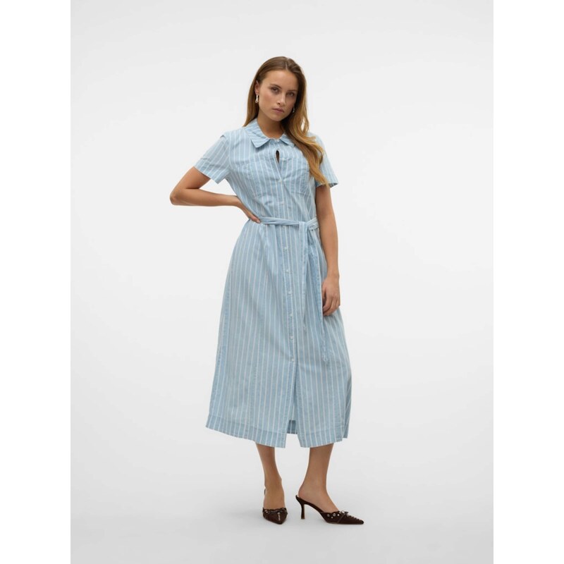 VERO MODA Dolga srajca 'VMVIO' moder denim / bela