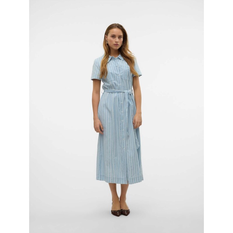 VERO MODA Dolga srajca 'VMVIO' moder denim / bela