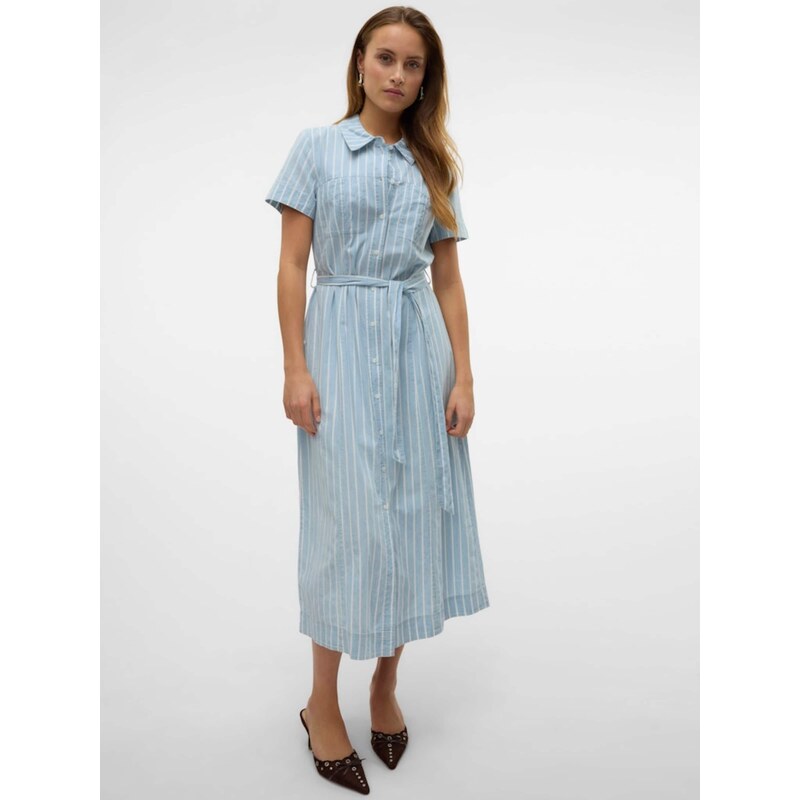 VERO MODA Dolga srajca 'VMVIO' moder denim / bela