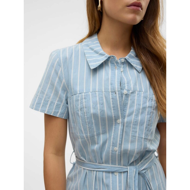 VERO MODA Dolga srajca 'VMVIO' moder denim / bela