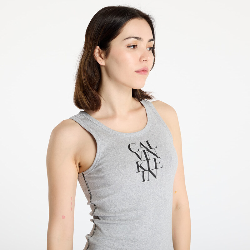 Obleka Calvin Klein Jeans Sl Cotton 1X1 Rib Dress Gray S