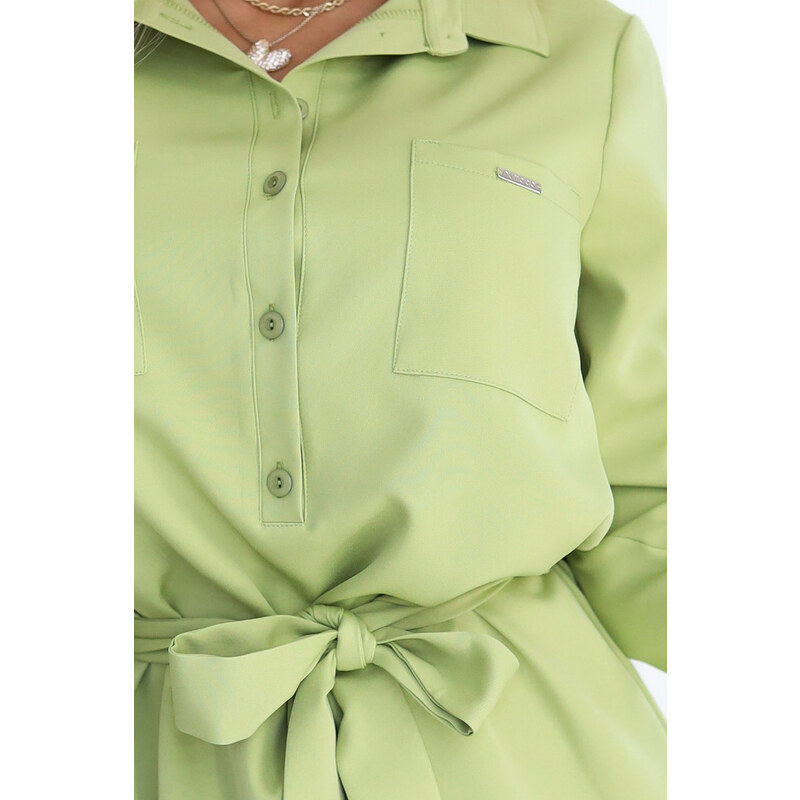 NUMOCO 284-3 CAMILLE Shirt dress with pockets and ties - olive color