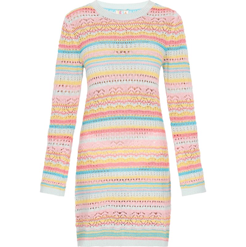 IZIA Pletena obleka 'Festival' turkizna / svetlo oranžna / rosé / bela