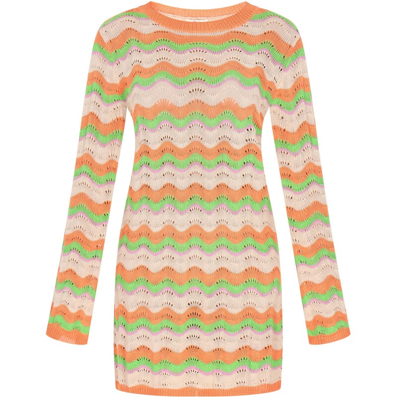 IZIA Pletena obleka 'Festival' bež / svetlo zelena / majnica / oranžna