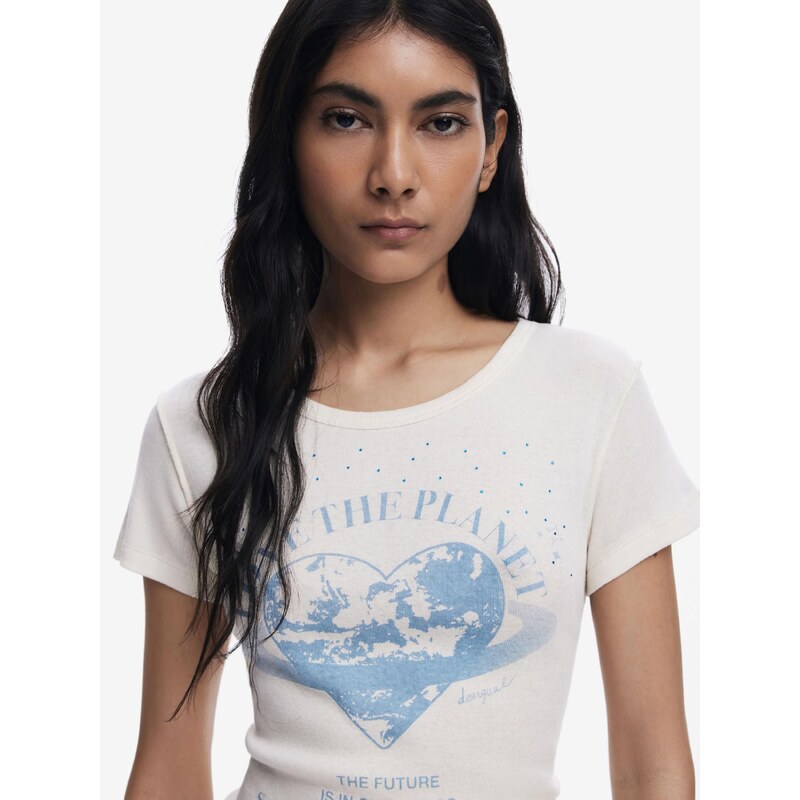 Desigual Majica 'Love the planet' modra / bela