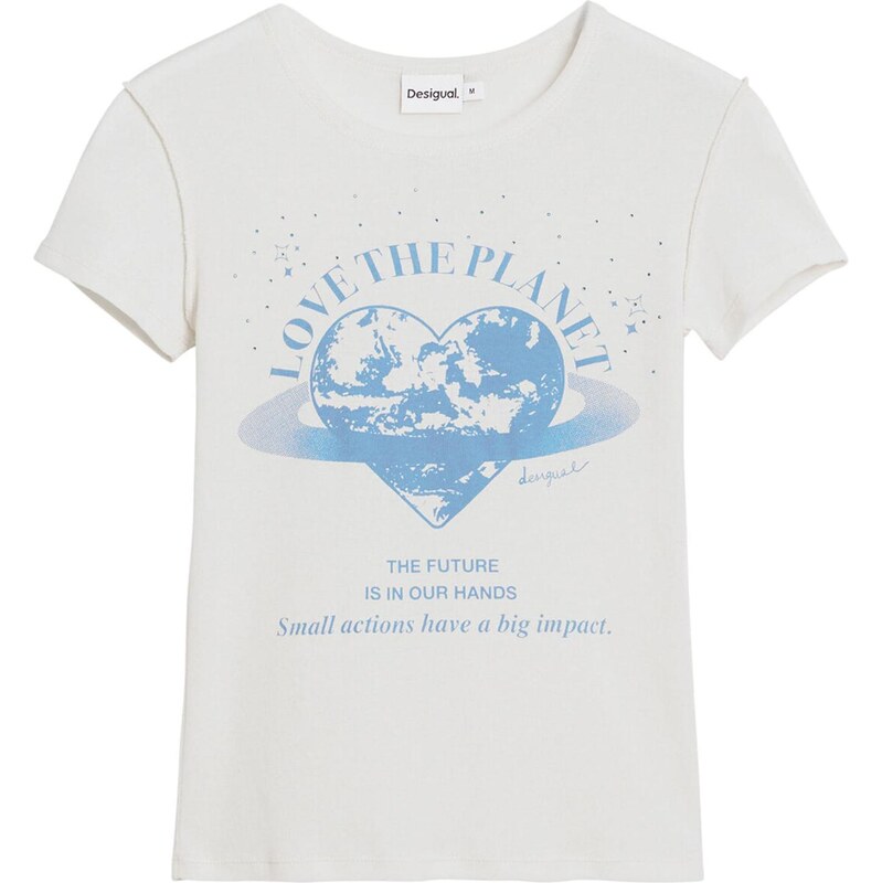 Desigual Majica 'Love the planet' modra / bela