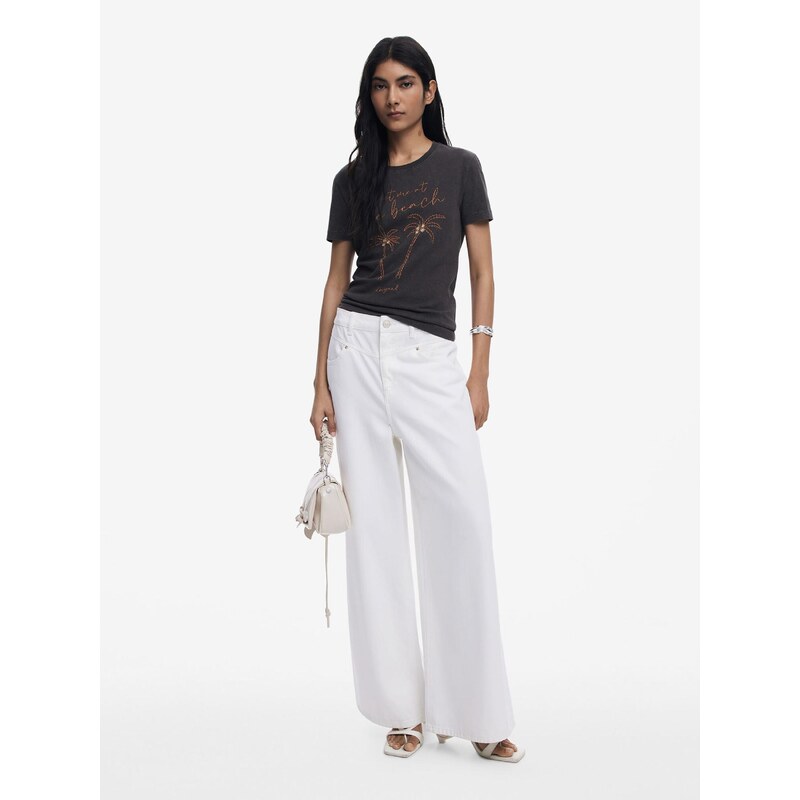 Desigual Majica 'Palm Tree' bež / oranžna / črna