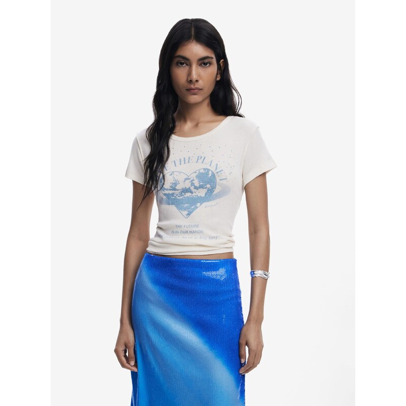 Desigual Majica 'Love the planet' modra / bela