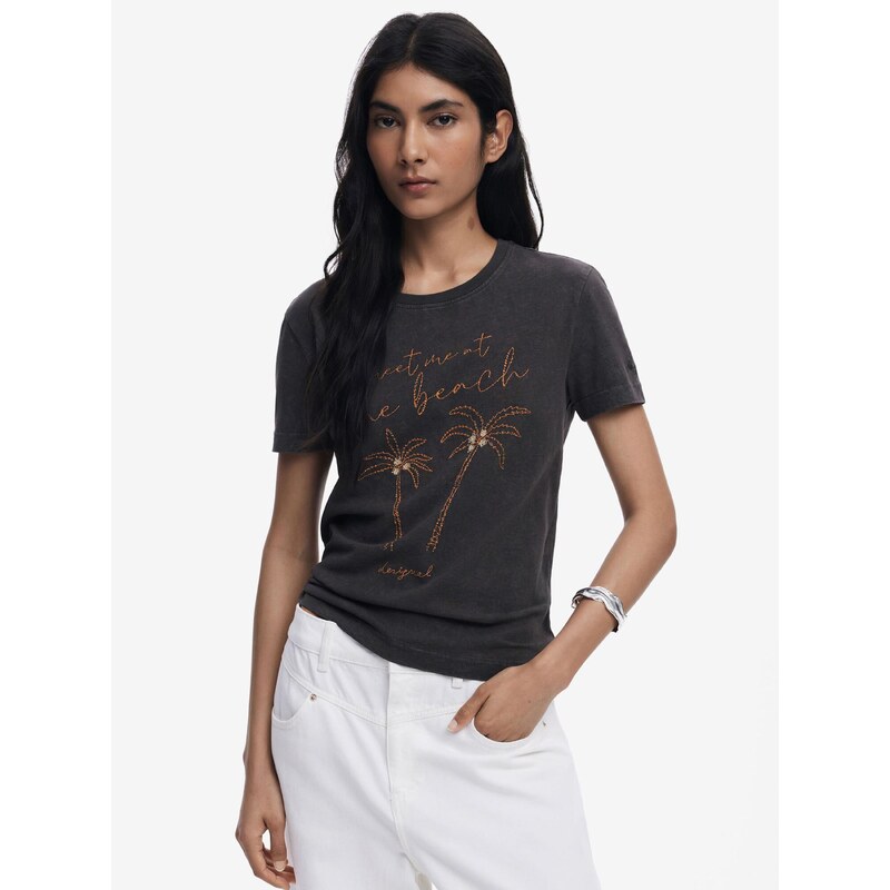 Desigual Majica 'Palm Tree' bež / oranžna / črna