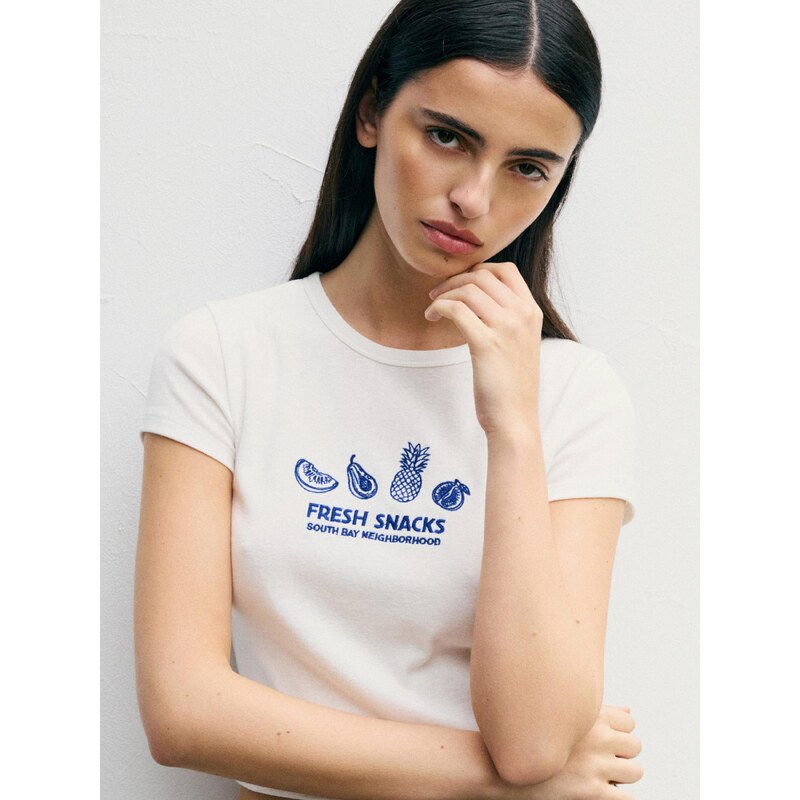 Pull&Bear Majica 'PACIFIC FRUTAS' mornarska / bela