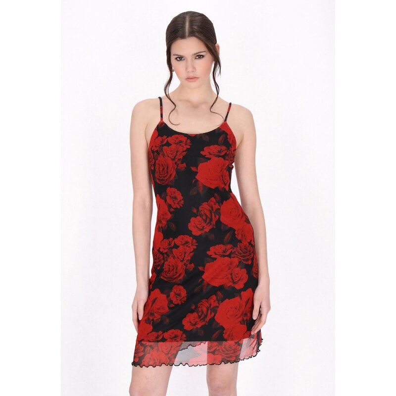 myMo ROCKS Poletna obleka 'Valentine's Day' ognjeno rdeča / črna