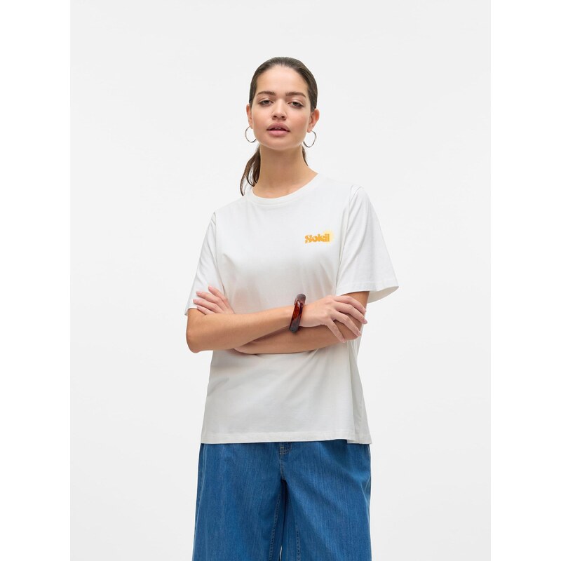 VERO MODA Majica 'VMDORIS CATY' sepija / med / bela
