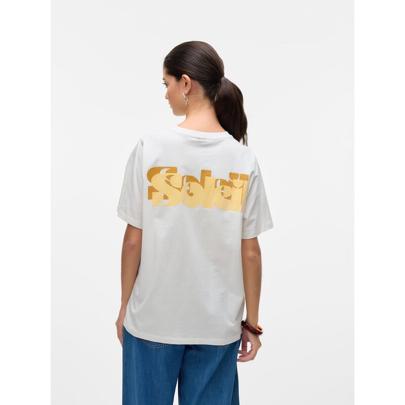 VERO MODA Majica 'VMDORIS CATY' sepija / med / bela