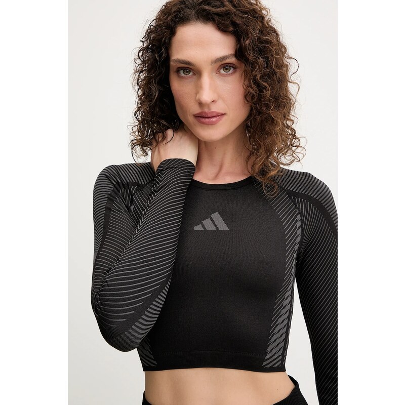 Majica z dolgimi rokavi za vadbo adidas Performance POWER črna barva, JH1364