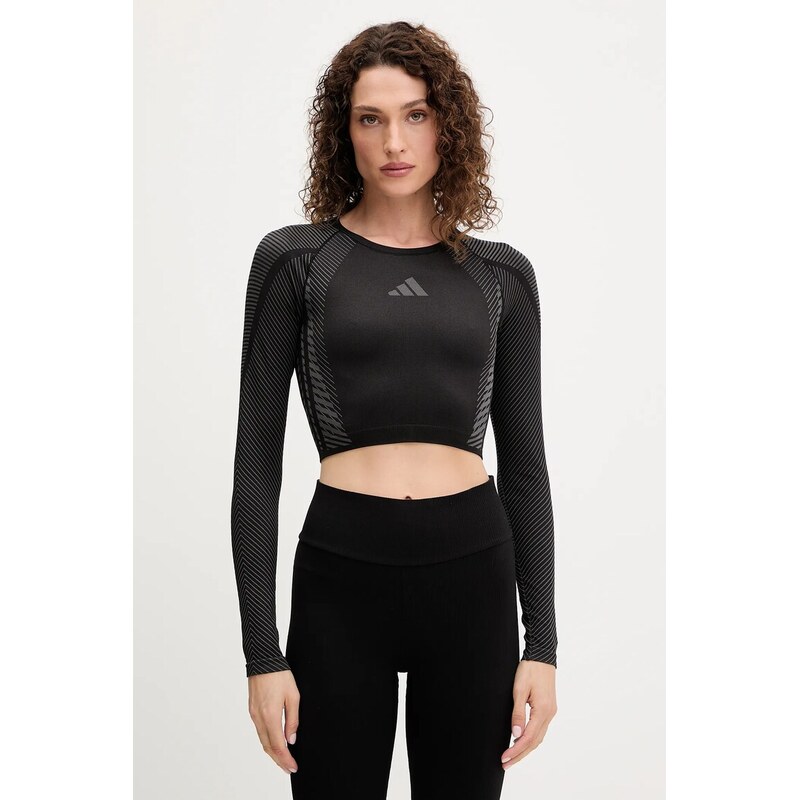 Majica z dolgimi rokavi za vadbo adidas Performance POWER črna barva, JH1364