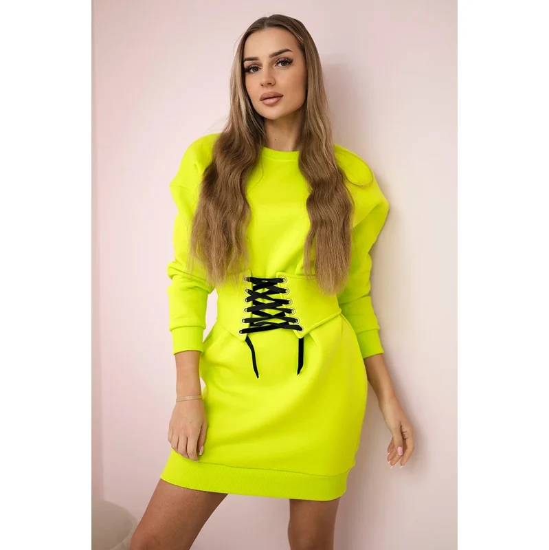 Kesi Insulated dress with pistachio decorative belt