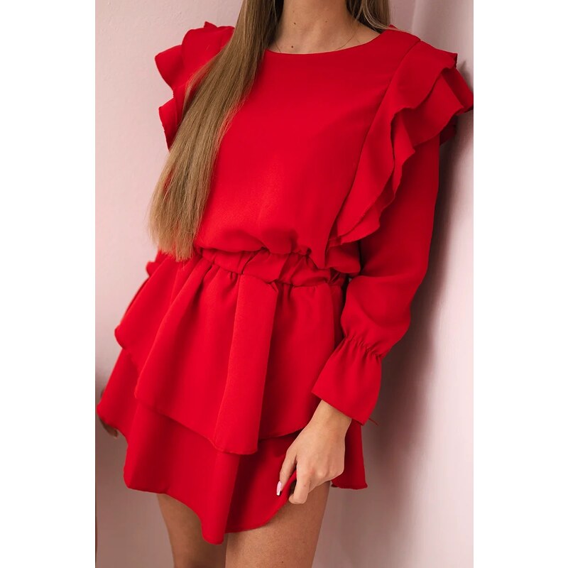 Kesi Red dress with vertical ruffles