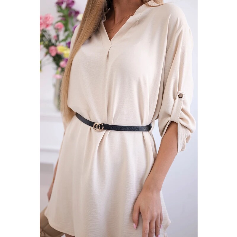 Kesi Włoski Dress with longer back and belt light beige