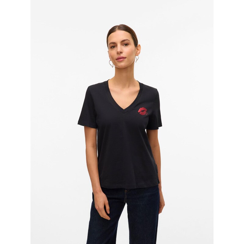 VERO MODA Majica 'VMFEYOLA' krvavo rdeča / črna