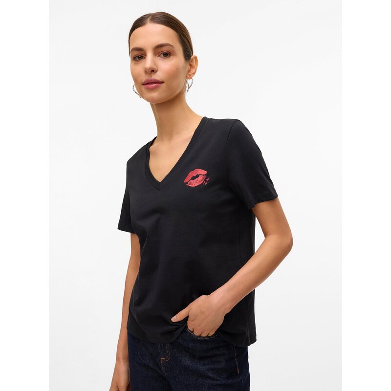 VERO MODA Majica 'VMFEYOLA' krvavo rdeča / črna