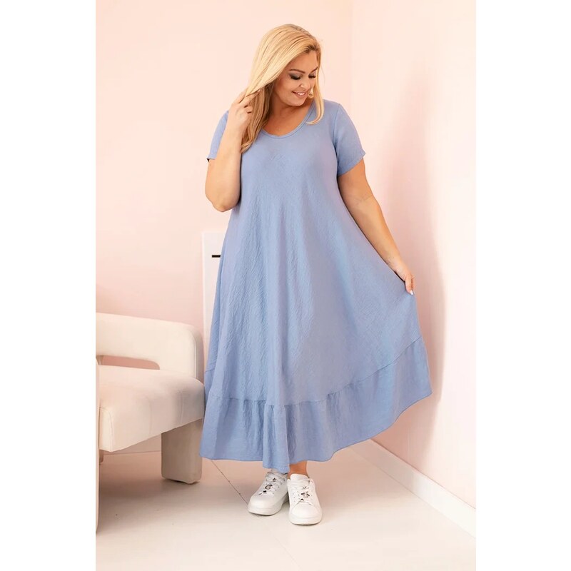 Kesi Włoski Plus size women's dress with short sleeves and ruffle made of light viscose denim